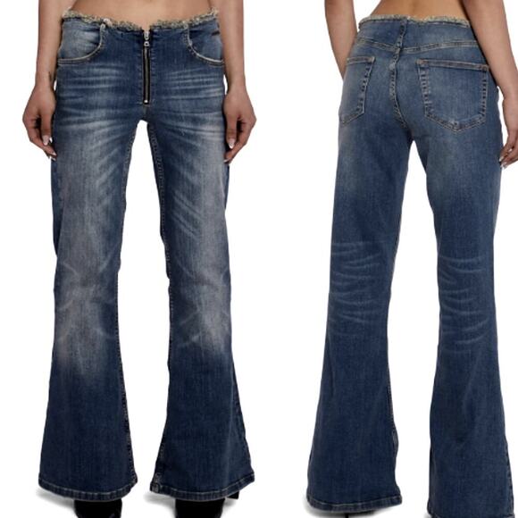 BDG Urban Outfitters Raw Cut Waist Flare Y2K Low Rise Blue Jeans Womens 30X32 - Picture 2 of 13